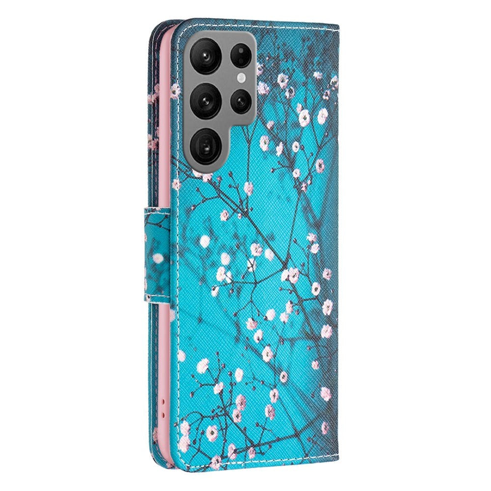 Samsung Galaxy S24 Ultra Læder Cover m. Pung - Træ med blomster
