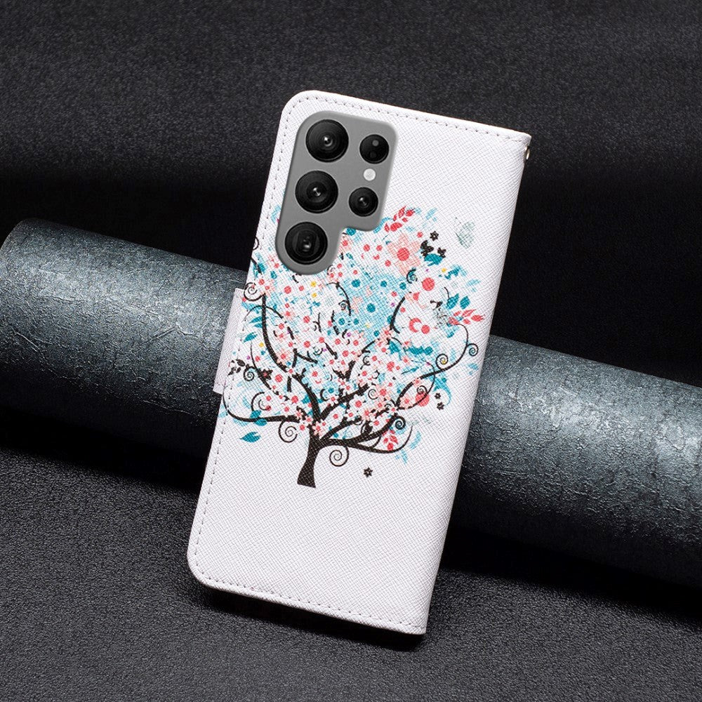 Samsung Galaxy S24 Ultra Læder Cover m. Pung - Blomster Træ