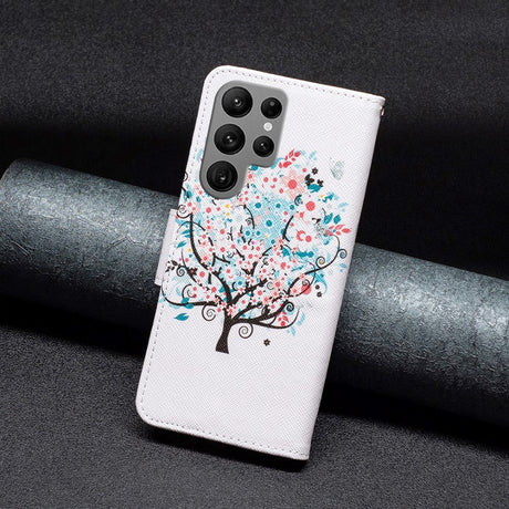 Samsung Galaxy S24 Ultra Læder Cover m. Pung - Blomster Træ