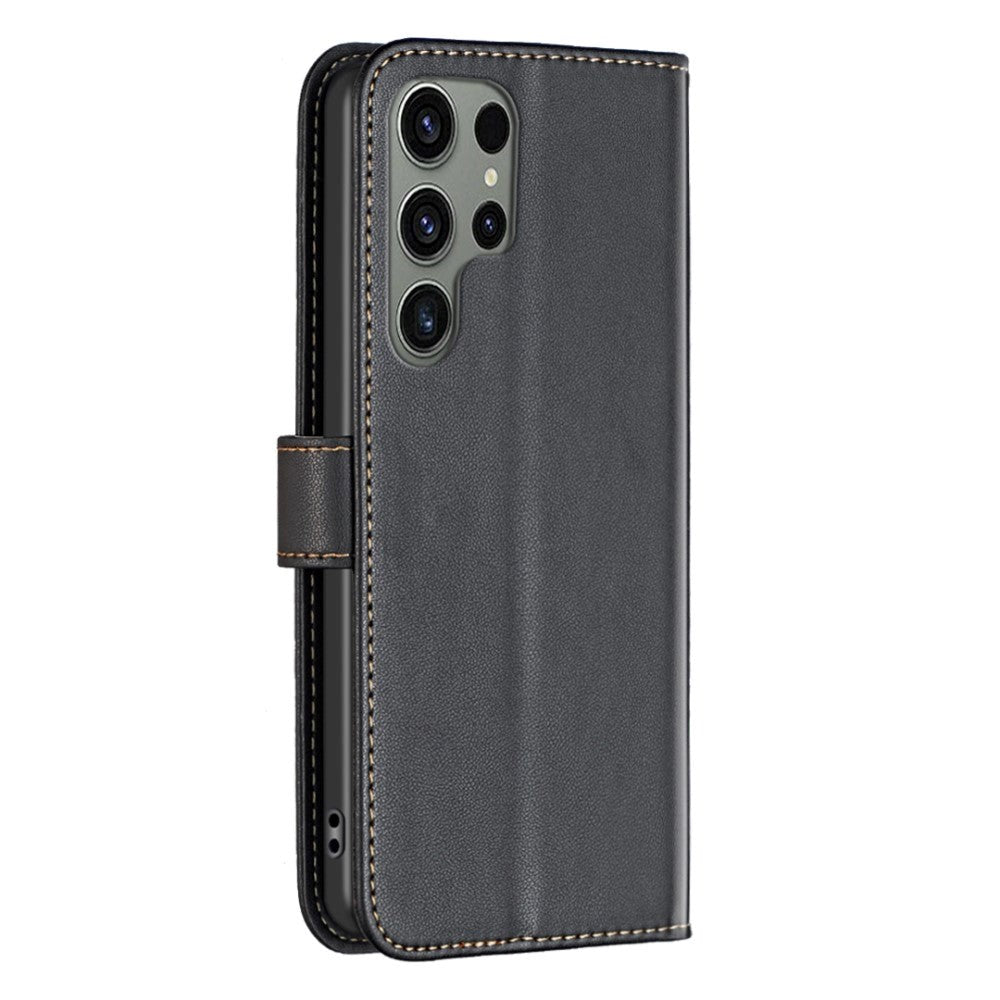Samsung Galaxy S24 Ultra Kunstlæder Flip Cover m. Kortholder & Ståfunktion - Sort