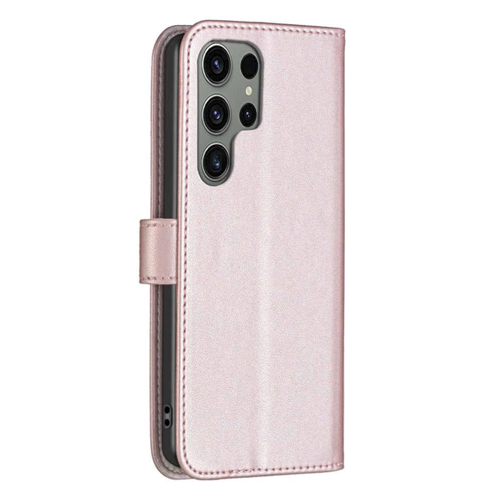 Samsung Galaxy S24 Ultra Kunstlæder Flip Cover m. Kortholder & Ståfunktion - Rose Gold