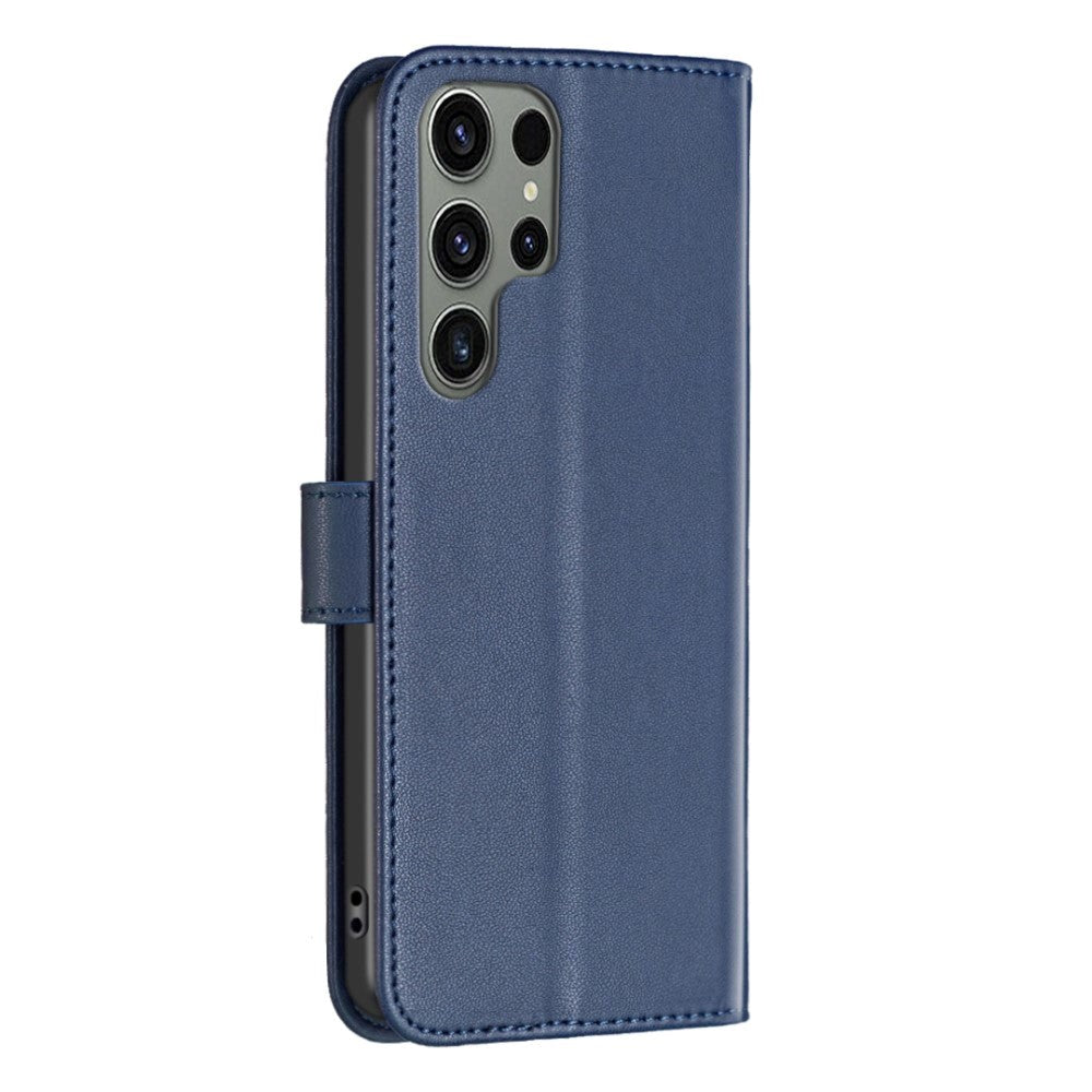 Samsung Galaxy S24 Ultra Kunstlæder Flip Cover m. Kortholder & Ståfunktion - Blå