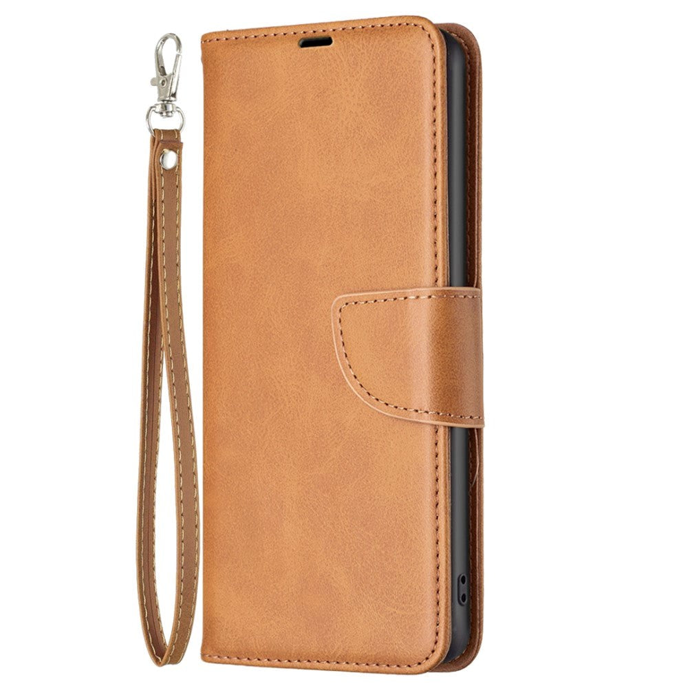 Samsung Galaxy S24 Imiteret Læder Cover m. Pung & Strop - Lysebrun