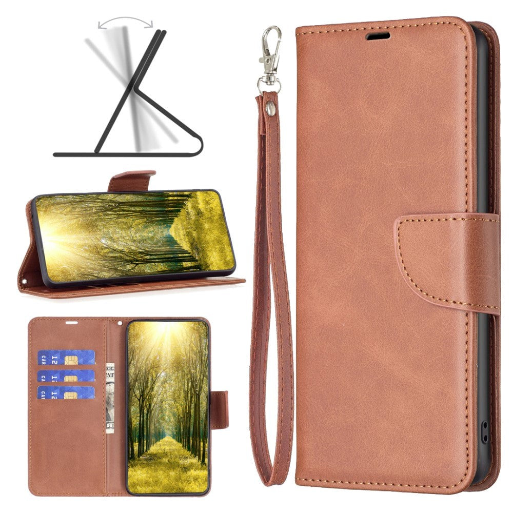 Samsung Galaxy S24 Imiteret Læder Cover m. Pung & Strop - Brun