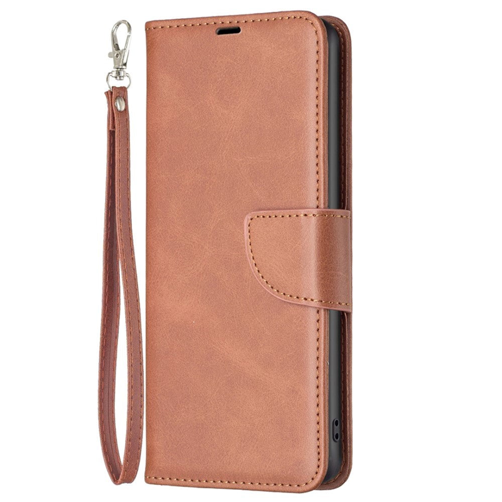 Samsung Galaxy S24 Imiteret Læder Cover m. Pung & Strop - Brun