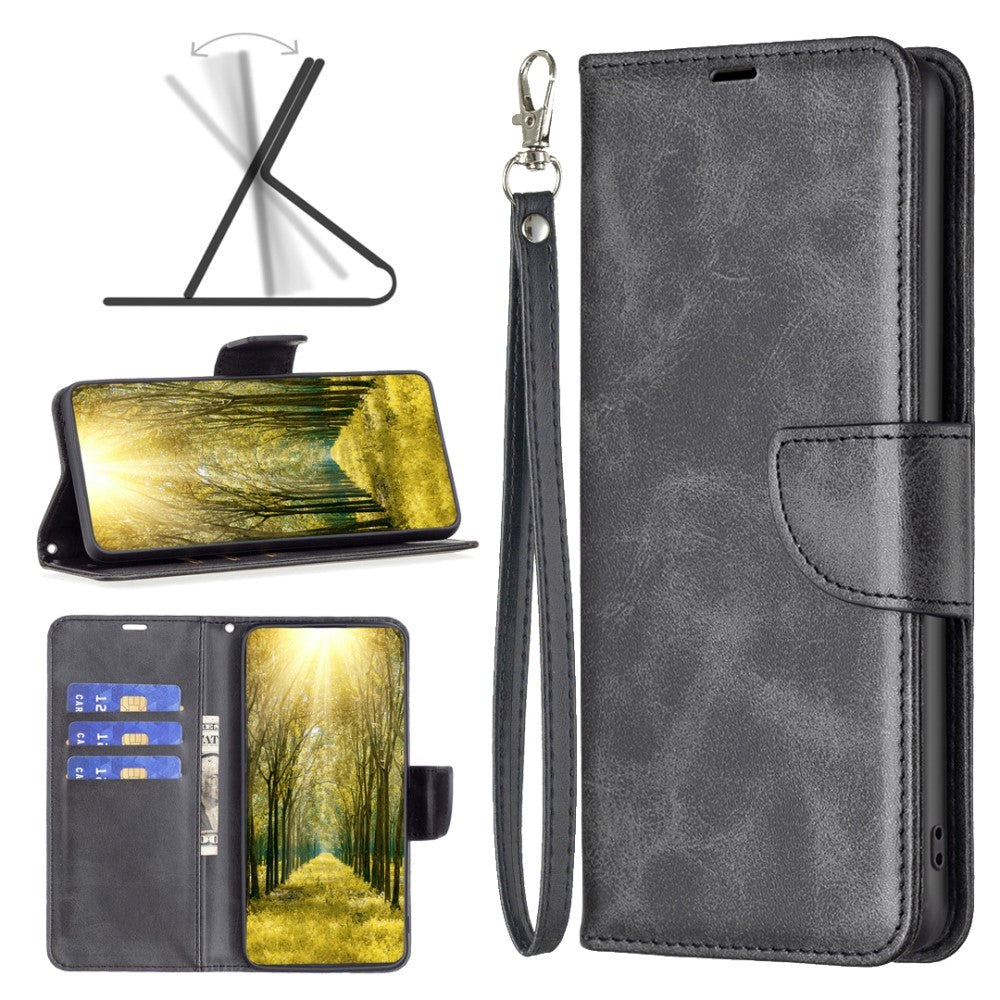 Samsung Galaxy S24 Imiteret Læder Cover m. Pung & Strop - Sort
