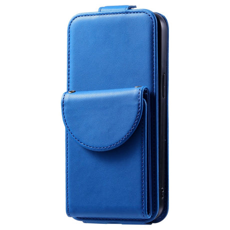 iPhone 15 Pro Vertikalt Læder Flip Cover m. Pung / Ståfunktion / Strop - Blå