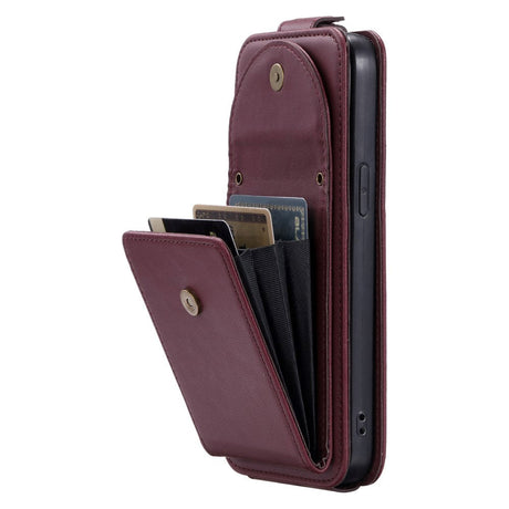 iPhone 15 Pro Vertikalt Læder Flip Cover m. Pung / Ståfunktion / Strop - Rød