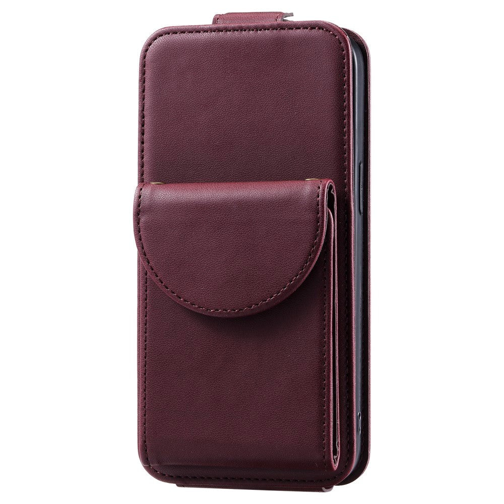 iPhone 15 Pro Vertikalt Læder Flip Cover m. Pung / Ståfunktion / Strop - Rød