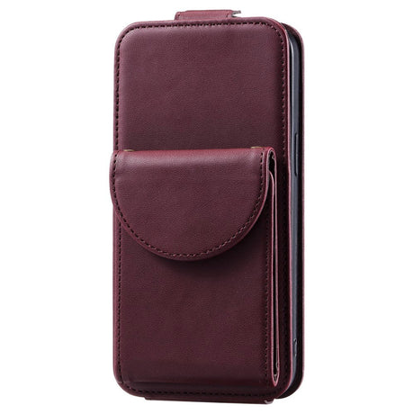 iPhone 15 Pro Vertikalt Læder Flip Cover m. Pung / Ståfunktion / Strop - Rød