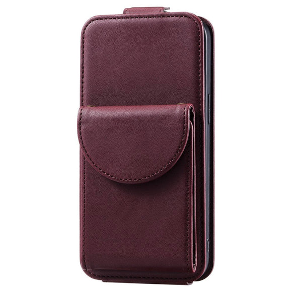 iPhone 15 Pro Vertikalt Læder Flip Cover m. Pung / Ståfunktion / Strop - Rød
