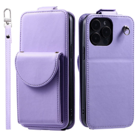 iPhone 15 Pro Max Vertikalt Læder Flip Cover m. Pung / Ståfunktion / Strop - Lilla