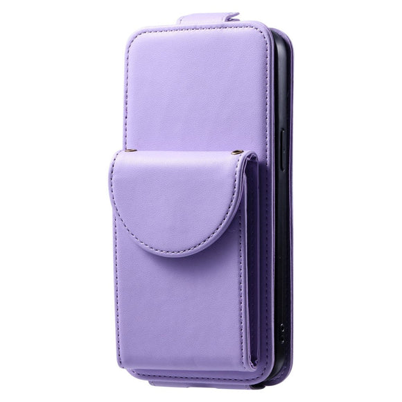 iPhone 15 Pro Max Vertikalt Læder Flip Cover m. Pung / Ståfunktion / Strop - Lilla
