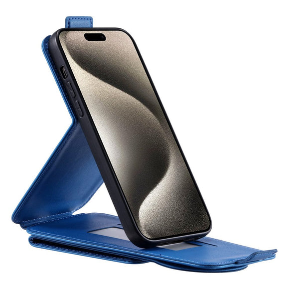 iPhone 15 Pro Max Vertikalt Læder Flip Cover m. Pung / Ståfunktion / Strop - Blå