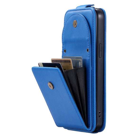 iPhone 15 Pro Max Vertikalt Læder Flip Cover m. Pung / Ståfunktion / Strop - Blå