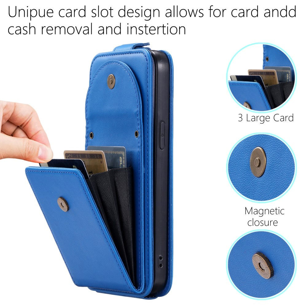 iPhone 15 Pro Max Vertikalt Læder Flip Cover m. Pung / Ståfunktion / Strop - Blå