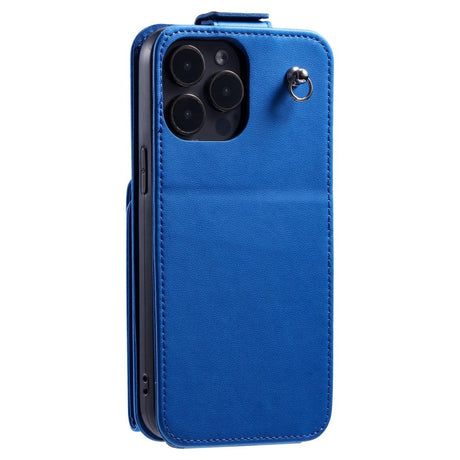 iPhone 15 Pro Max Vertikalt Læder Flip Cover m. Pung / Ståfunktion / Strop - Blå