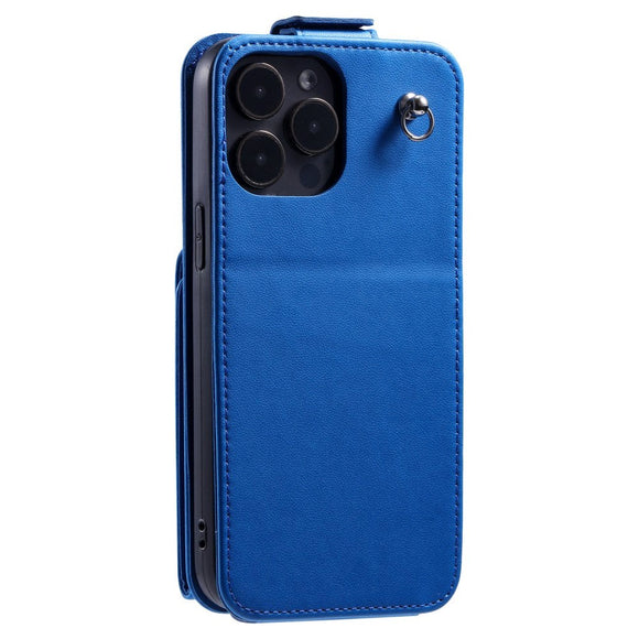 iPhone 15 Pro Max Vertikalt Læder Flip Cover m. Pung / Ståfunktion / Strop - Blå