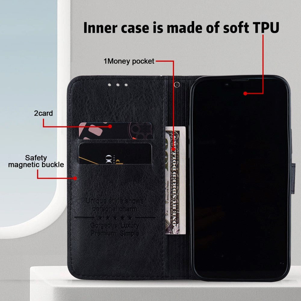 Samsung Galaxy A05s Neutralt Læder Cover m. Pung & Ståfunktion - Sort
