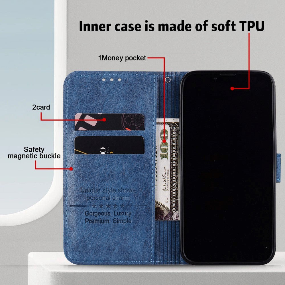 Samsung Galaxy A05s Neutralt Læder Cover m. Pung & Ståfunktion - Blå