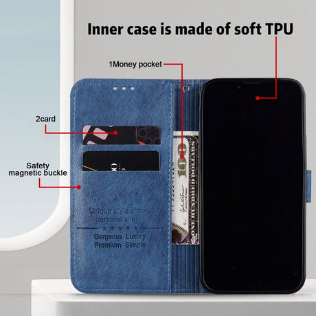 Samsung Galaxy A05s Neutralt Læder Cover m. Pung & Ståfunktion - Blå
