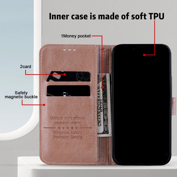 Samsung Galaxy A05s Neutralt Læder Cover m. Pung & Ståfunktion - Rose Gold