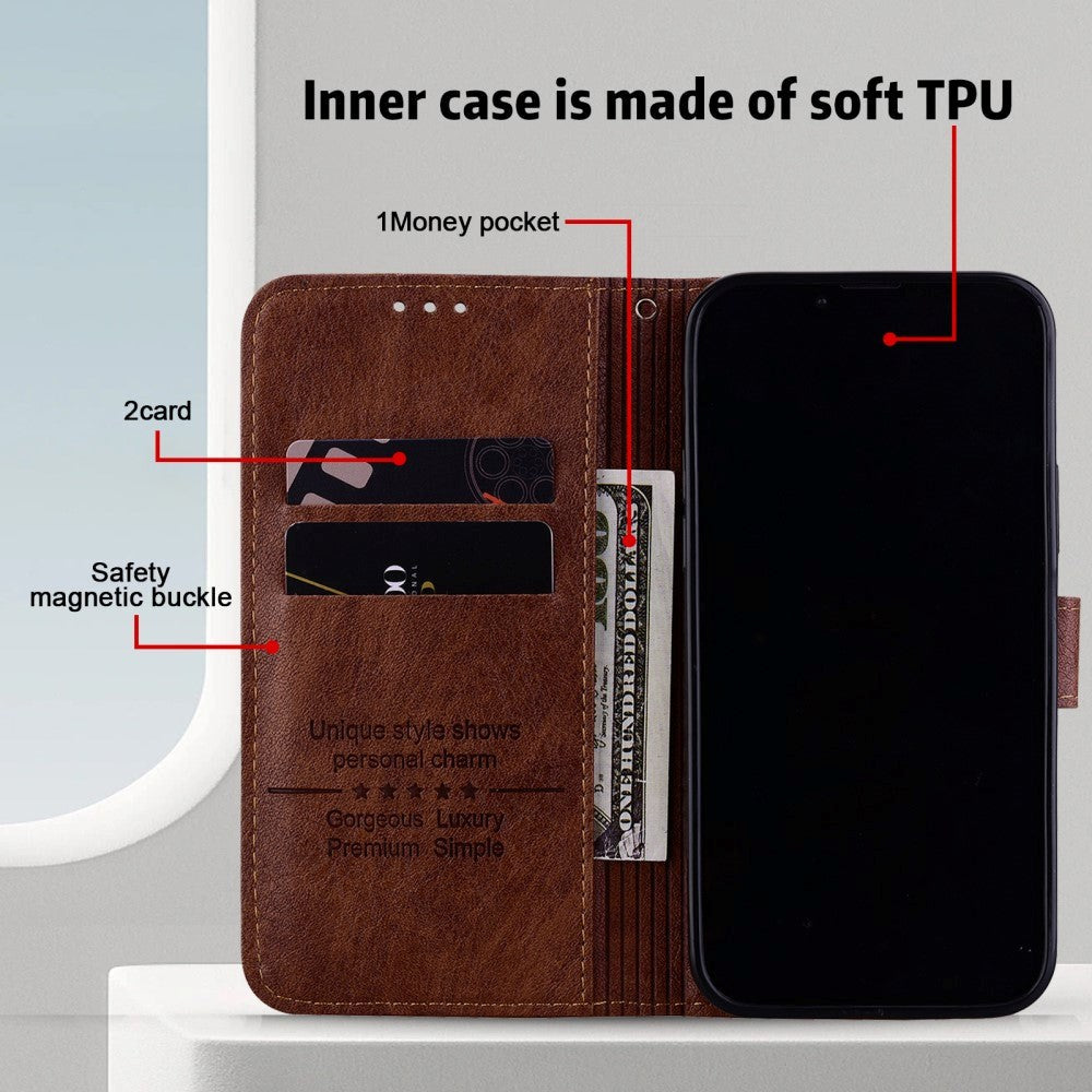 Samsung Galaxy A05s Neutralt Læder Cover m. Pung & Ståfunktion - Brun