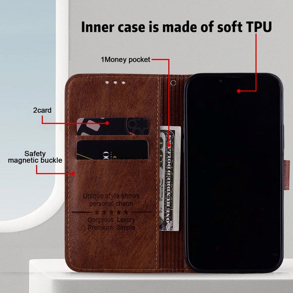 Samsung Galaxy A05s Neutralt Læder Cover m. Pung & Ståfunktion - Brun
