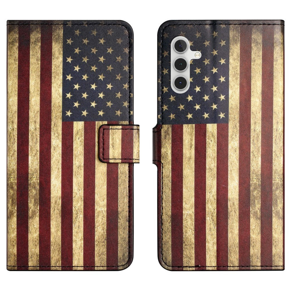 Samsung Galaxy S24 Læder Cover m. Pung & Ståfunktion - Amerikansk Flag
