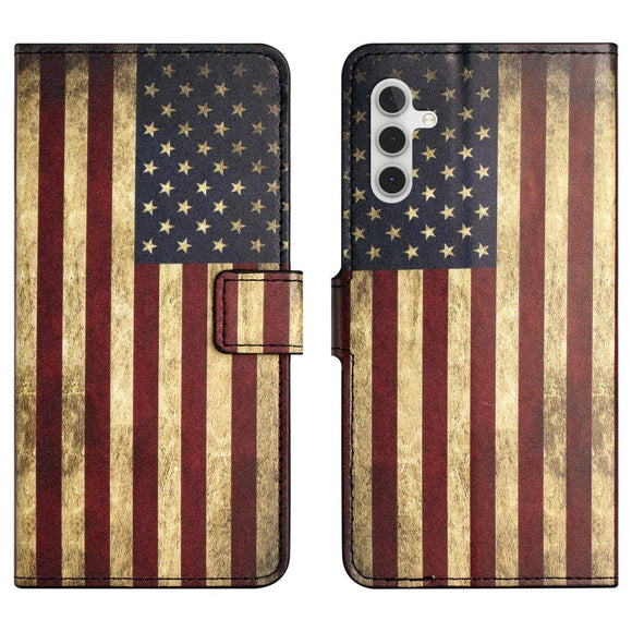 Samsung Galaxy S24 Læder Cover m. Pung & Ståfunktion - Amerikansk Flag