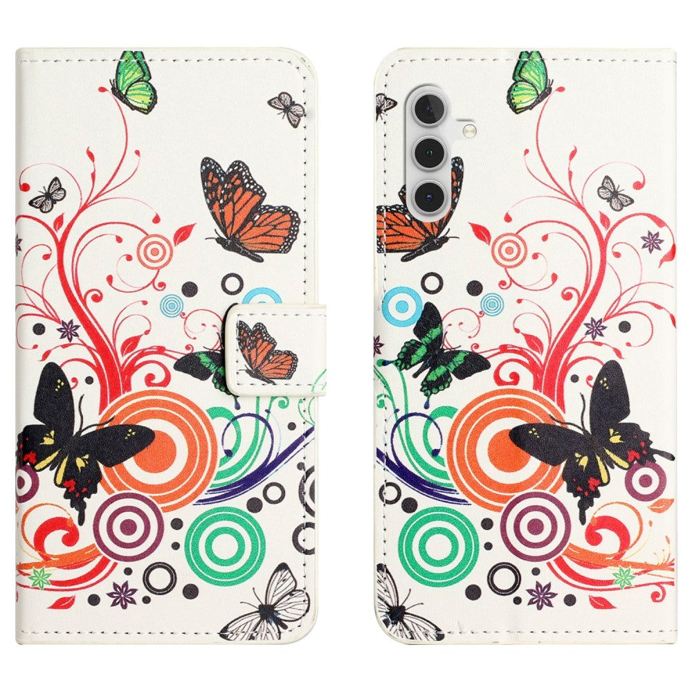 Samsung Galaxy S24 Læder Cover m. Pung & Ståfunktion - Hvid / Sommerfugle