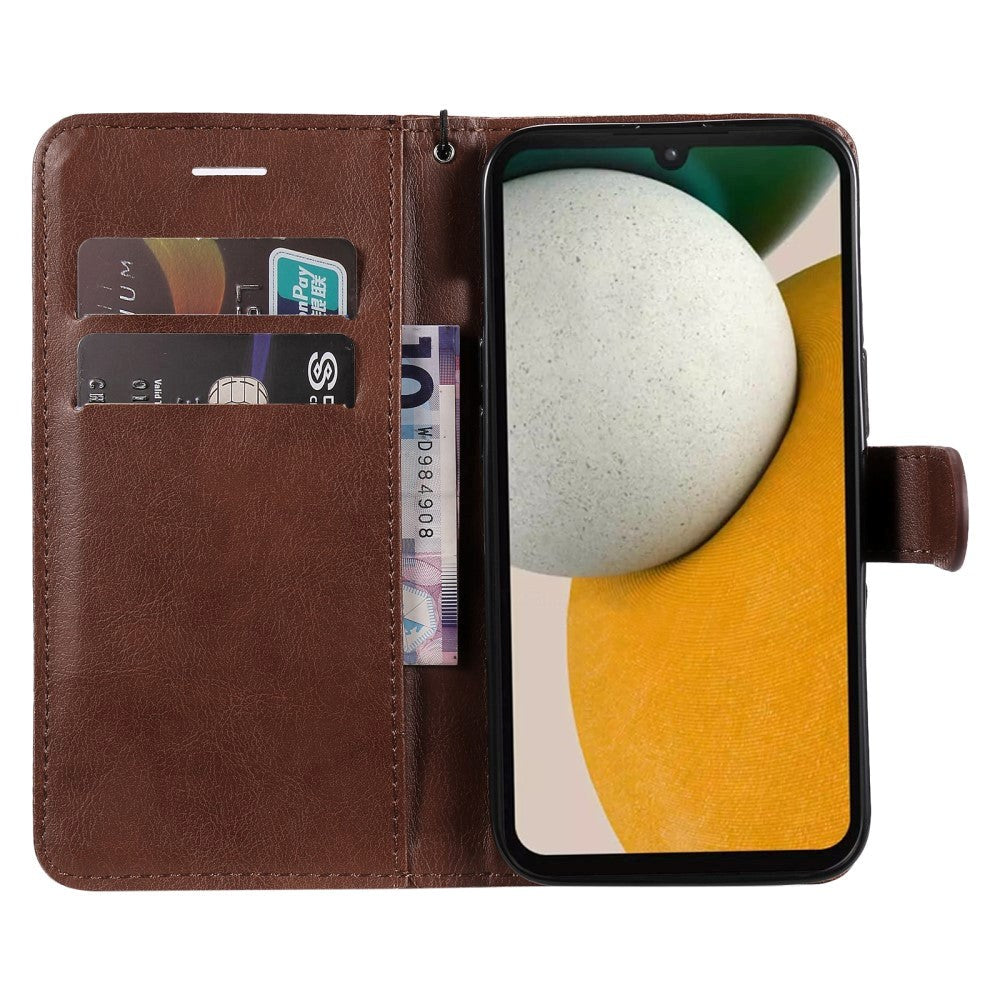 Samsung Galaxy A15 (5G) / A15 Læder Cover m. Pung og Strop - Brun
