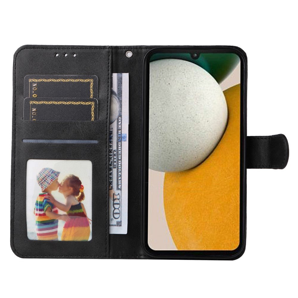 Samsung Galaxy A15 (5G) / A15 Kunstlæder Cover m. Pung og Strop - Sort