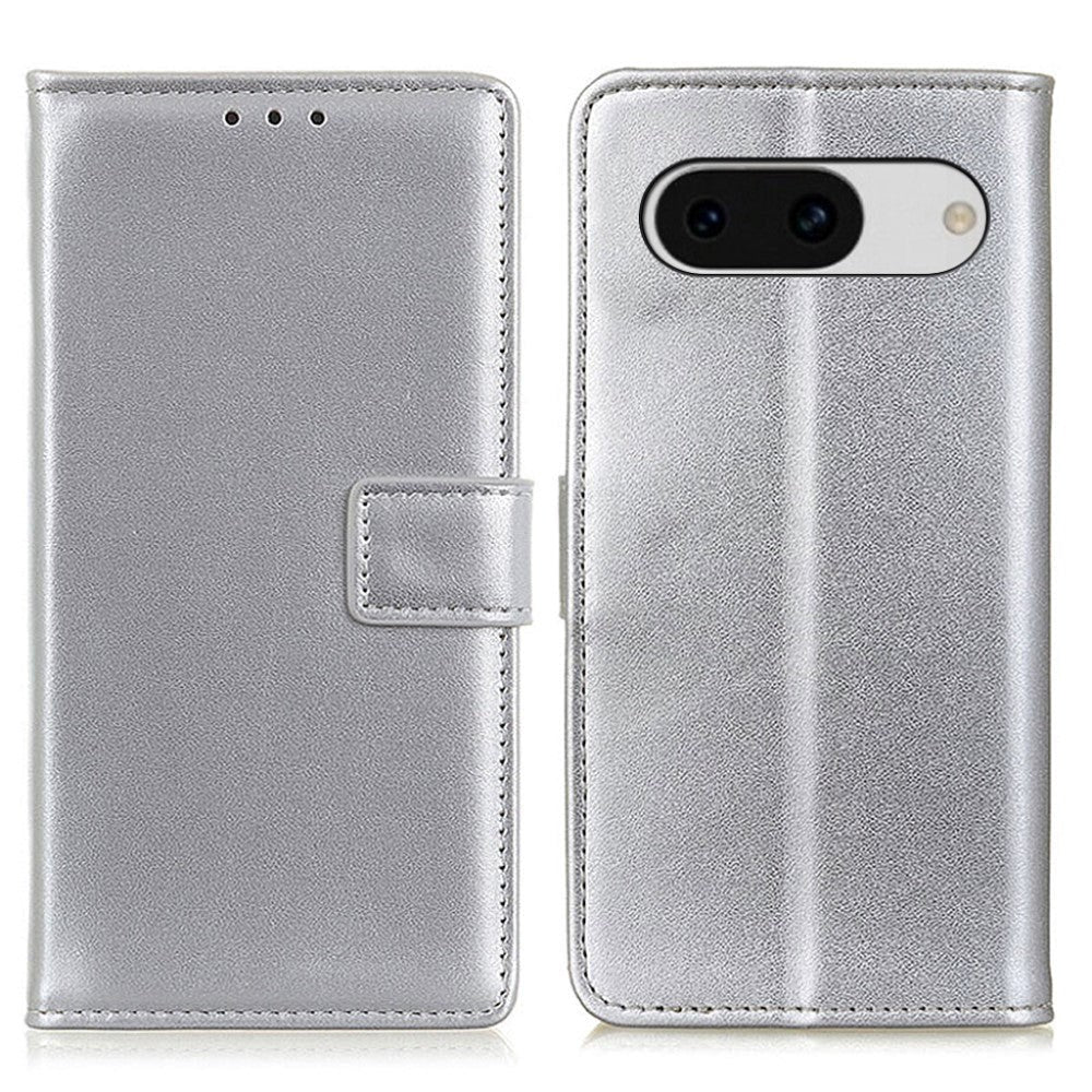 Google Pixel 8a Læder Cover m. Pung & Kickstand - Sølv