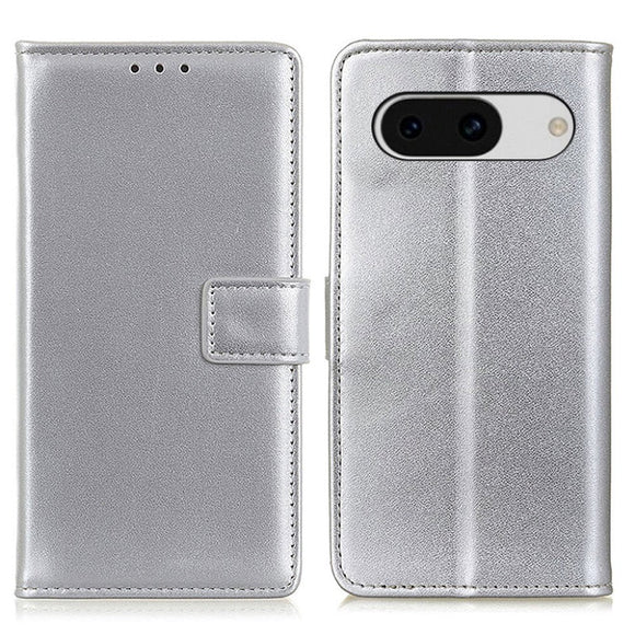 Google Pixel 8a Læder Cover m. Pung & Kickstand - Sølv
