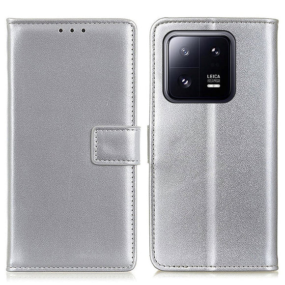 Xiaomi 14 Læder Cover m. Pung & Kickstand - Sølv