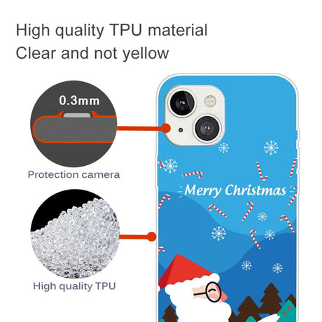 iPhone 15 Plus Fleksibelt Plastik Jule Cover - Merry Christmas - Julemanden i Snevejr