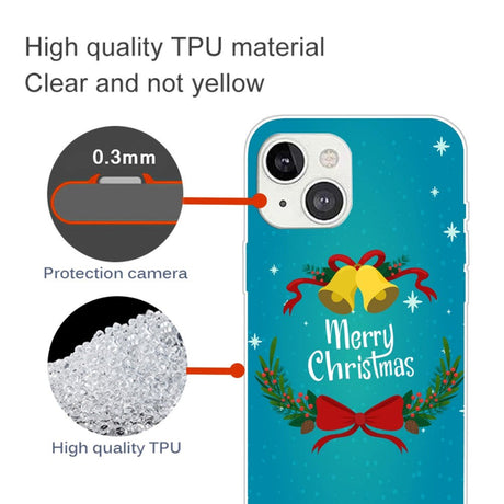 iPhone 15 Plus Fleksibelt Plastik Jule Cover - Merry Christmas - Juleklokker