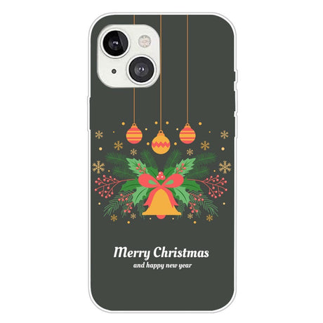 iPhone 15 Plus Fleksibelt Plastik Jule Cover - Merry Christmas - Julekrans og Juleklokke