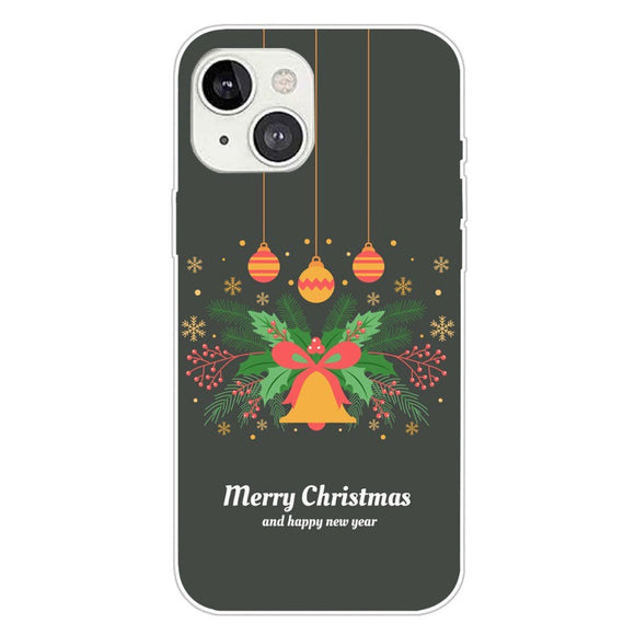 iPhone 15 Plus Fleksibelt Plastik Jule Cover - Merry Christmas - Julekrans og Juleklokke