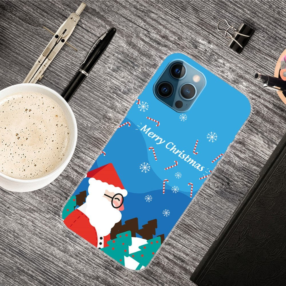 iPhone 15 Pro Fleksibelt Plastik Jule Cover - Merry Christmas - Julemanden i Snevejr
