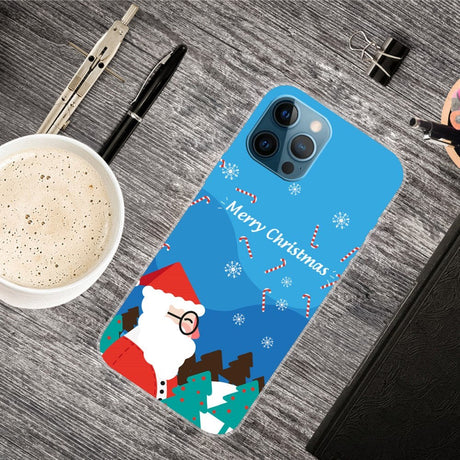iPhone 15 Pro Fleksibelt Plastik Jule Cover - Merry Christmas - Julemanden i Snevejr