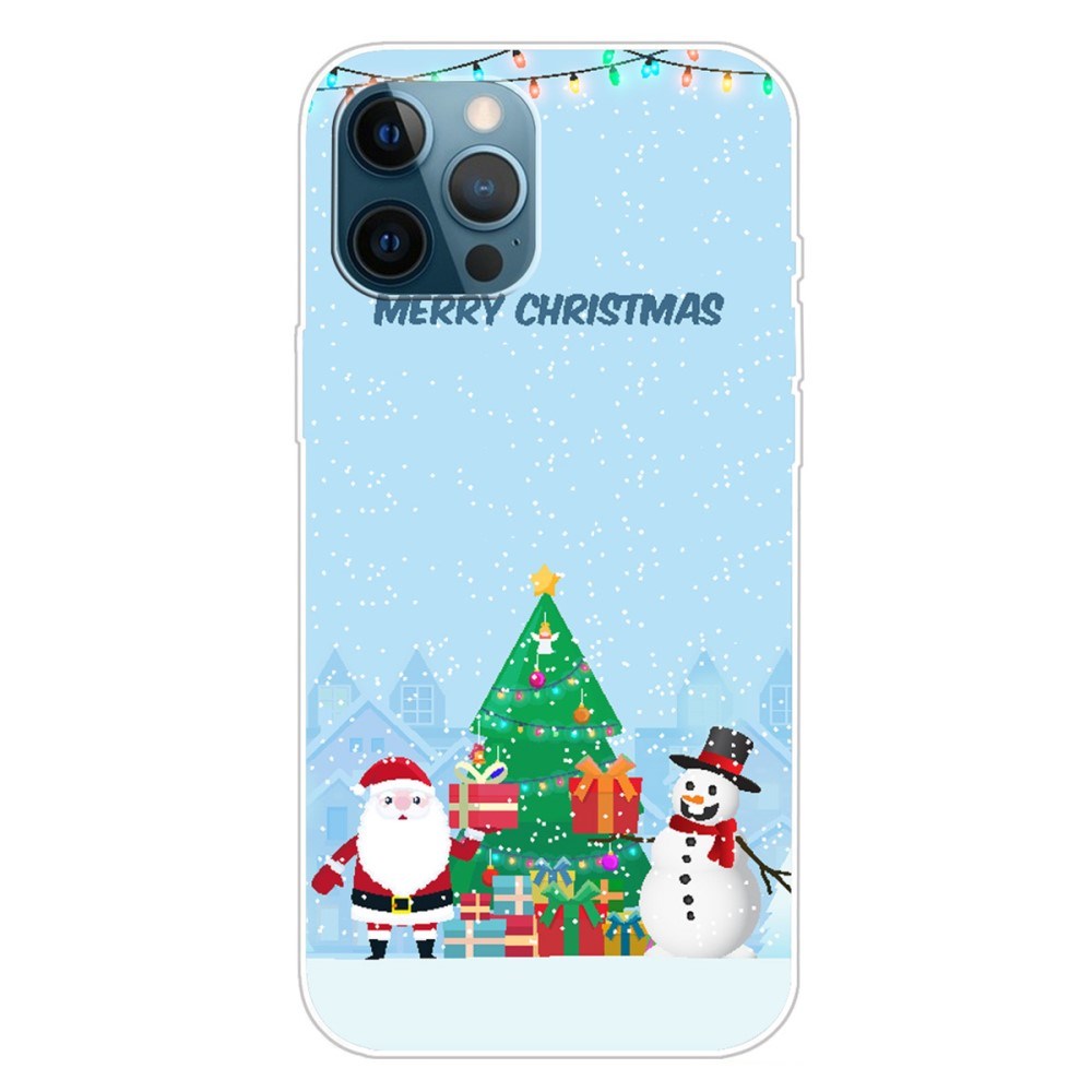 iPhone 15 Pro Fleksibelt Plastik Jule Cover - Merry Christmas - Julemand & Snemand