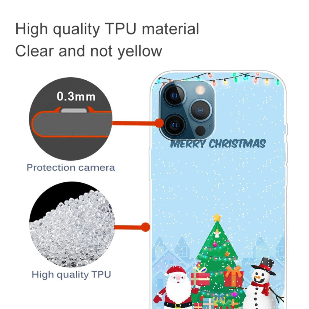iPhone 15 Pro Fleksibelt Plastik Jule Cover - Merry Christmas - Julemand & Snemand