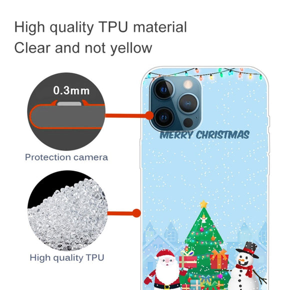 iPhone 15 Pro Fleksibelt Plastik Jule Cover - Merry Christmas - Julemand & Snemand