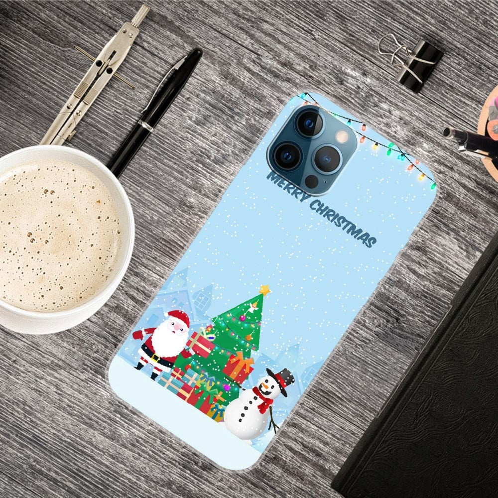iPhone 15 Pro Fleksibelt Plastik Jule Cover - Merry Christmas - Julemand & Snemand