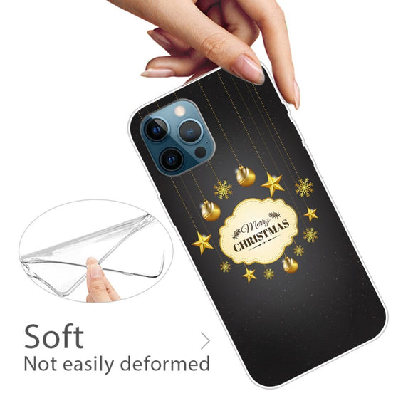 iPhone 15 Pro Fleksibelt Plastik Jule Cover - Merry Christmas - Guld Dekorationer