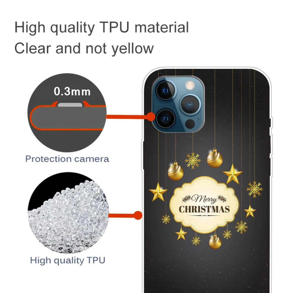 iPhone 15 Pro Fleksibelt Plastik Jule Cover - Merry Christmas - Guld Dekorationer