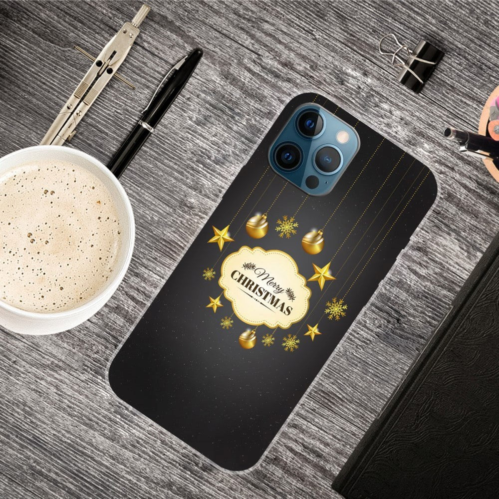 iPhone 15 Pro Fleksibelt Plastik Jule Cover - Merry Christmas - Guld Dekorationer
