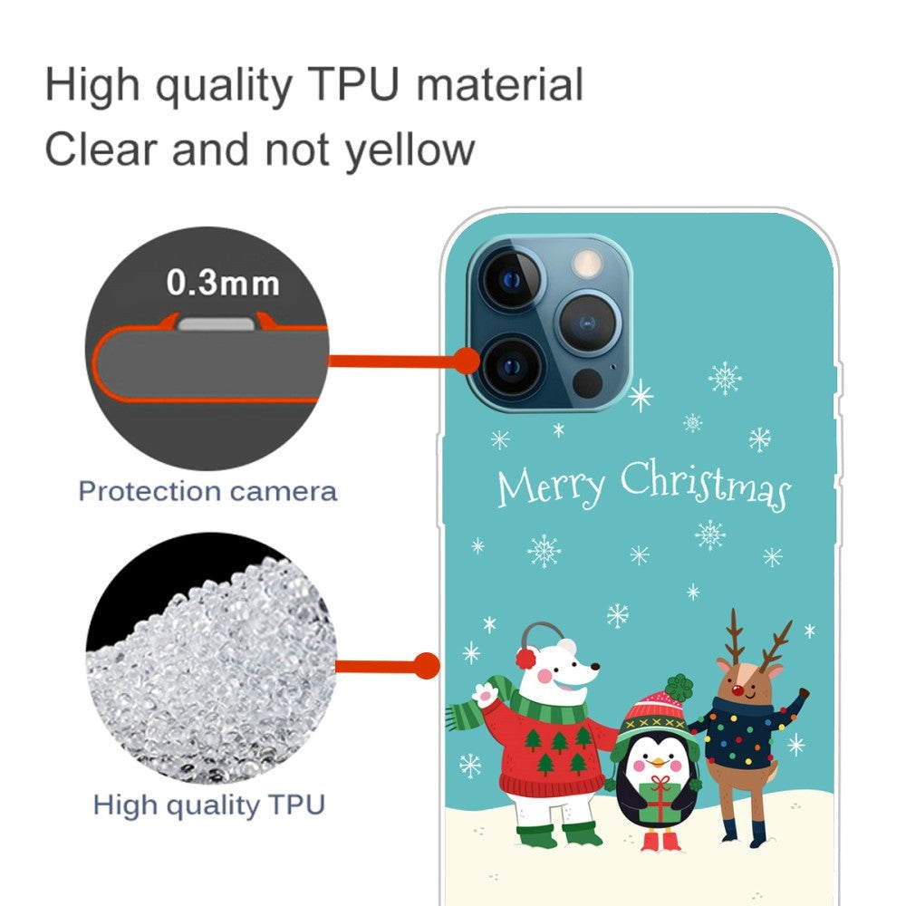 iPhone 15 Pro Fleksibelt Plastik Jule Cover - Merry Christmas - Venner i Sneen
